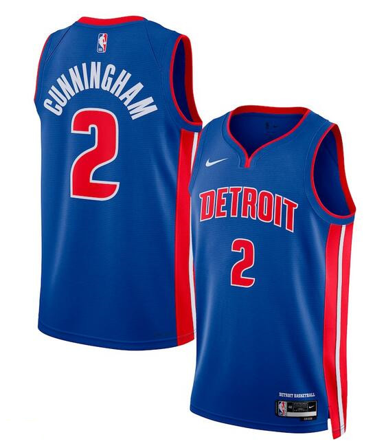 Men's Detroit Pistons #2 Cade Cunningham Blue 2024 Icon Edition Stitched Baseball Jersey